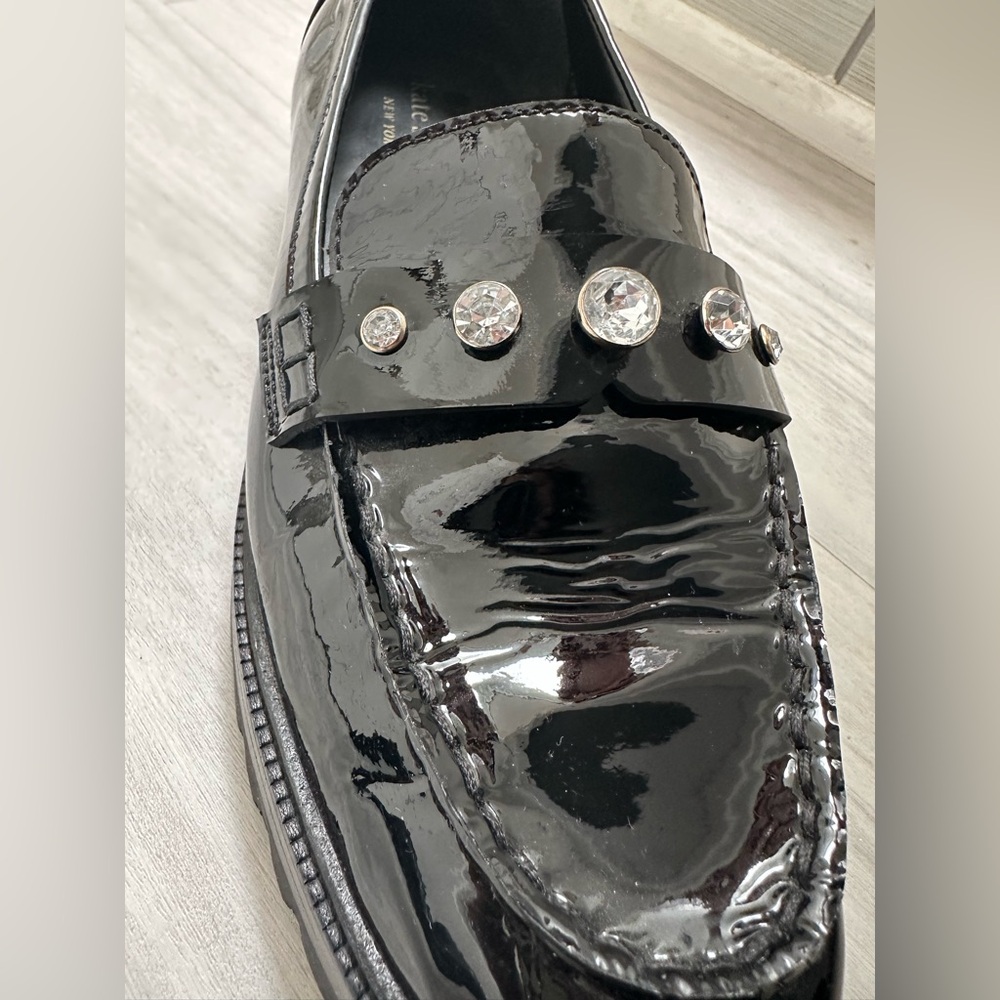 Kate Spade Patent Black Loafers with Rhinestone Accents - Picture 8 of 16